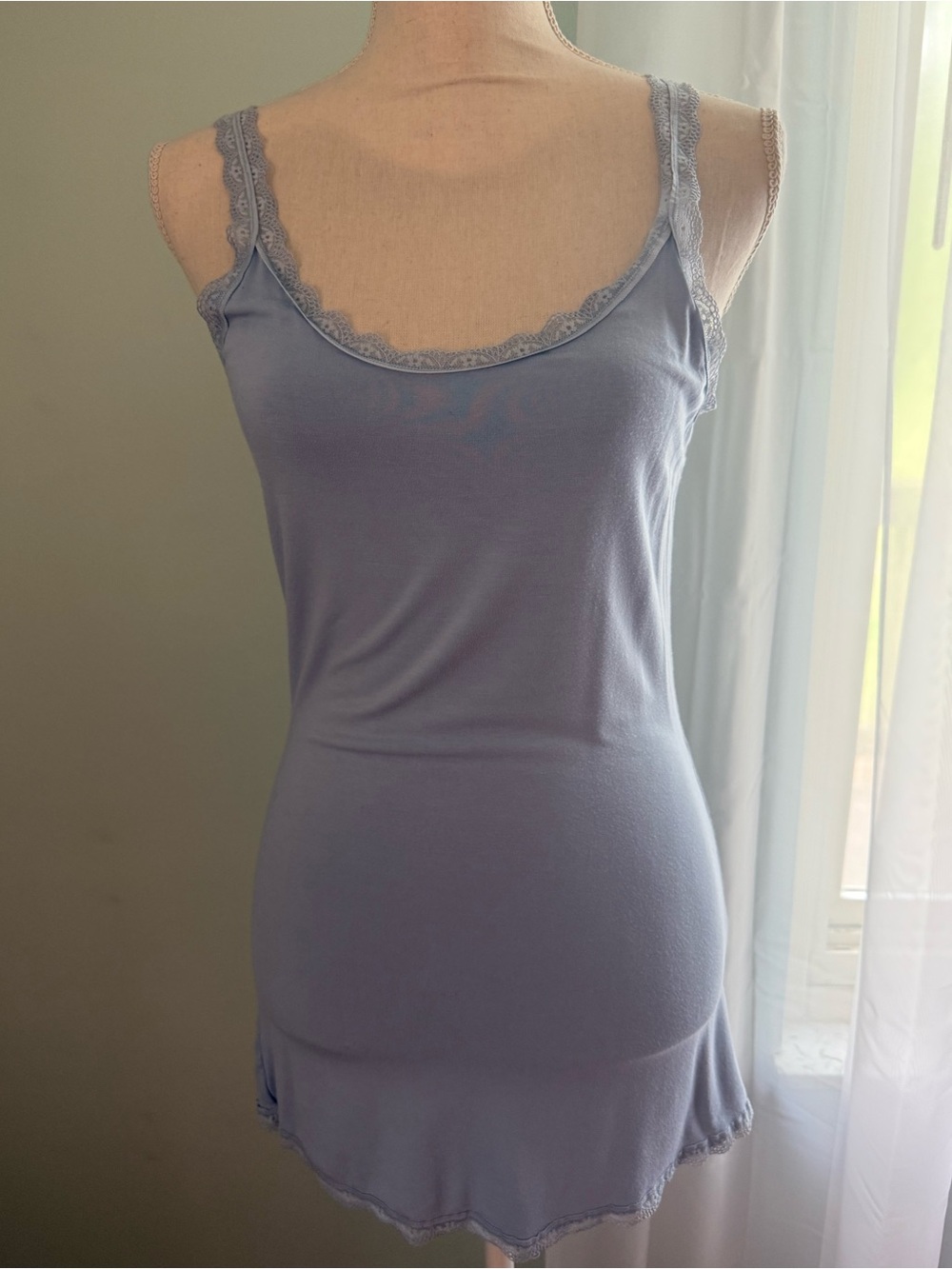 POL Blue Lace Trim Long Tank Top / Size S / EUC!